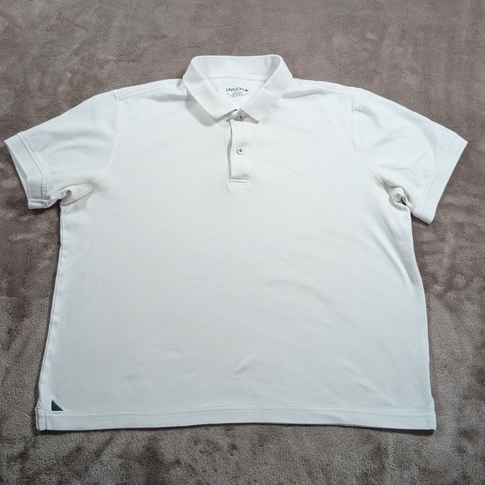UNTUCKit Polo Shirt Mens Medium White Short Sleeve Cotton Pique Casual Hem
